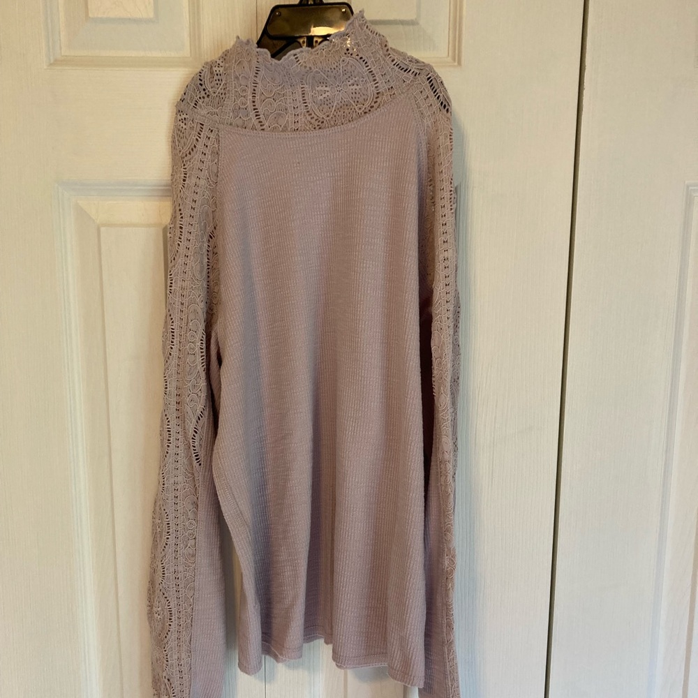 Free People Lavender Lace Long Sleeve Turtleneck Shirt - Medium